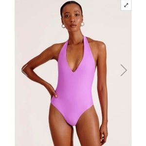 NWT VERONICA BEARD Salis Deep V-neck Halter One Piece Swimsuit - Orchid (lilac)